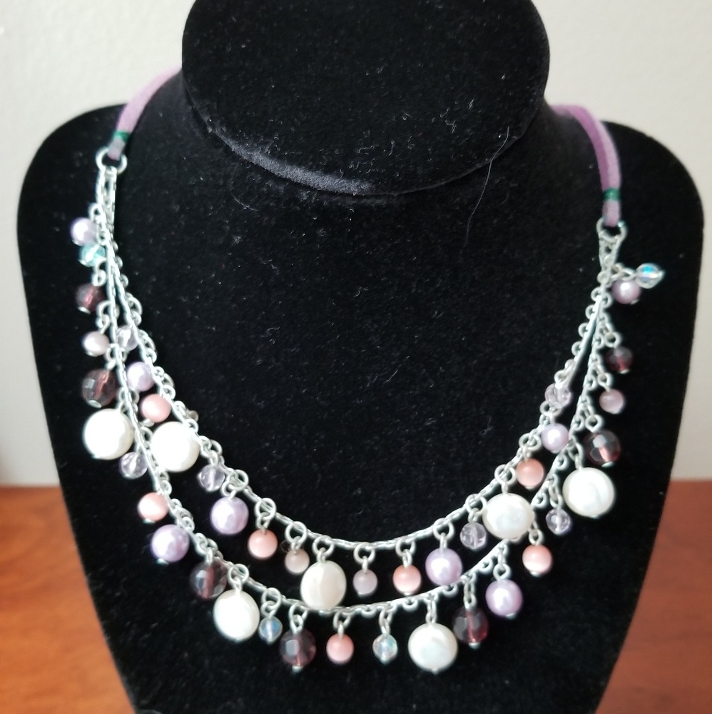 Beautiful Beaded Set  lavender, white, silver tone